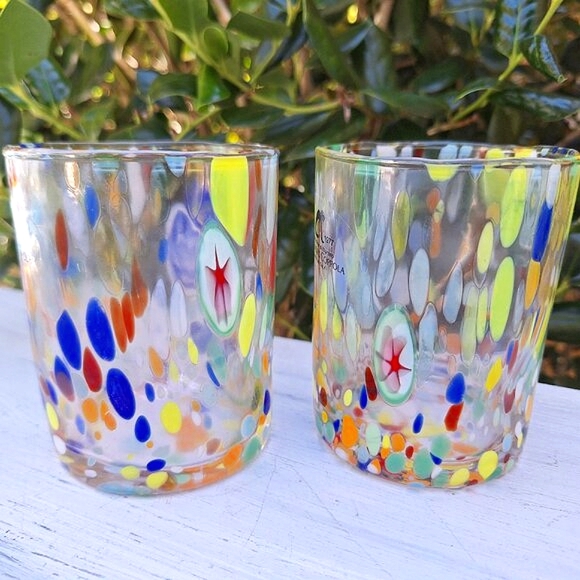 2 Murano Drinking Glasses Millefiori Glass Cups Tumblers Made Italy Millefiori - Picture 16 of 16